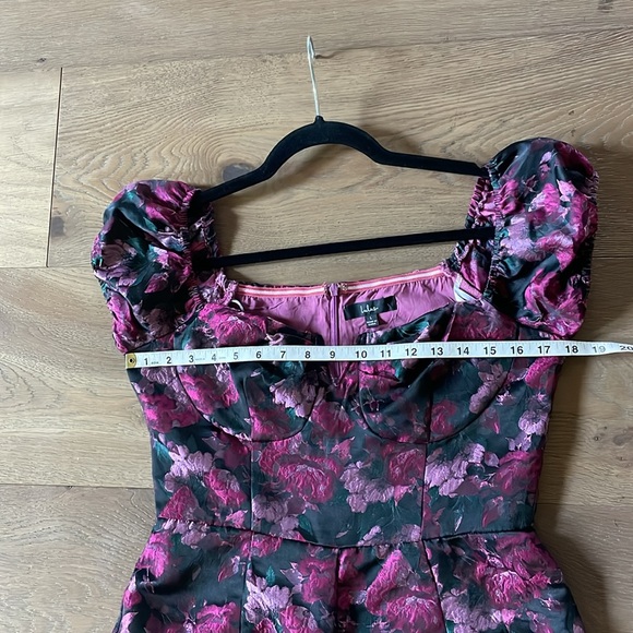 Lulus New Glam Black Floral Jacquard Bustier Off-the-Shoulder Jumpsuit Sz Large - Picture 7 of 14